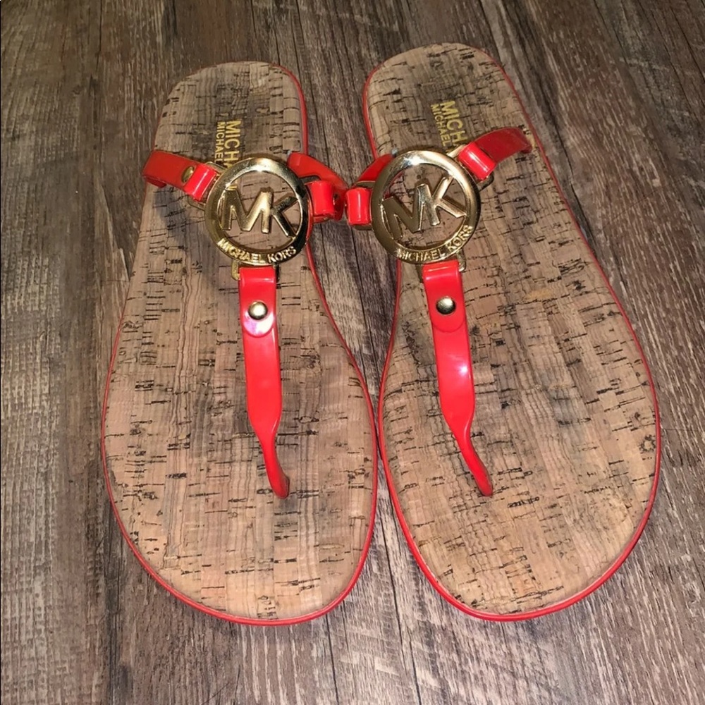 Michael Kors Red Sandals with Gold Accents